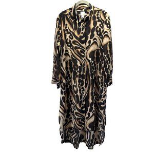 Chicos Shirt Dress Tunic Size XL Semi Sheer Animal print Side Slits Button Up